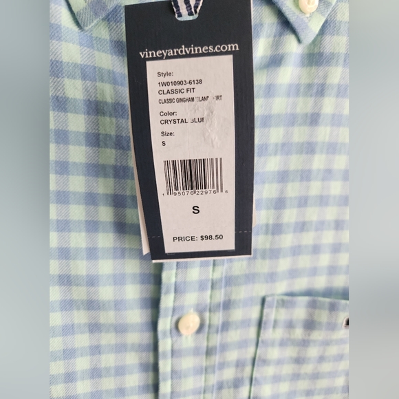 NWT Vineyard Vines Island Twill Gingham Button Down Shirt Crystal Blue - Small - Picture 3 of 6